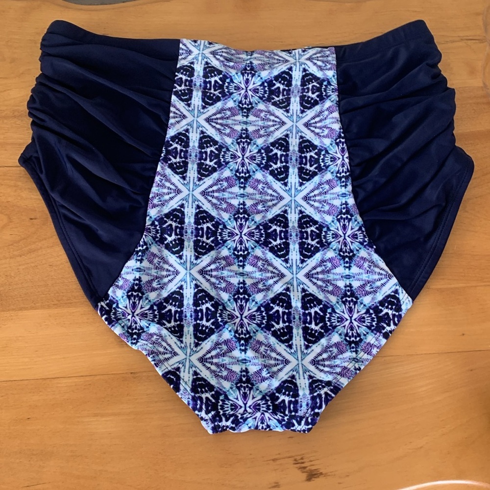 Adore Me Women's 2X Swim Bottom Navy and Aqua Floral Full Coverage NWT Lined - Picture 2 of 6